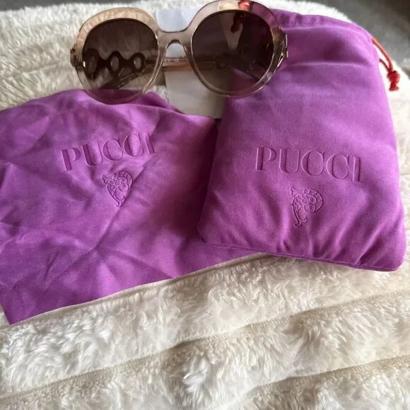NEW Emilio Pucci EP174 44F Brown Crystal Round Over Size  display picture 2